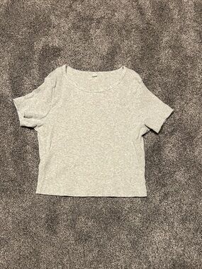 Uniqlo Ribbed Short Sleeve Baby Tee Top - Light Gray